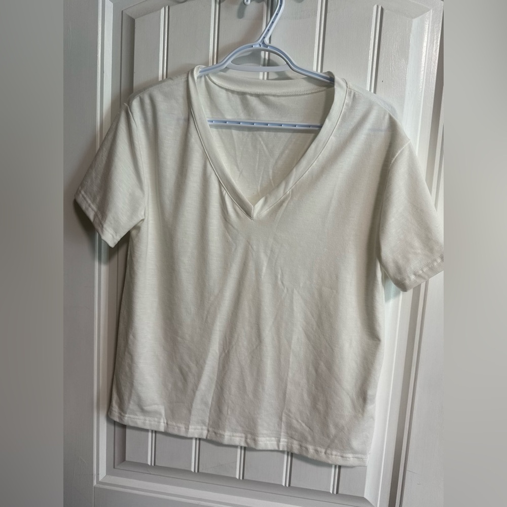 Classic White V-Neck Women's Top